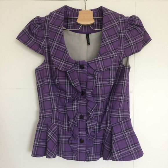 Topshop Purple Plaid Top - Picture 1 of 4